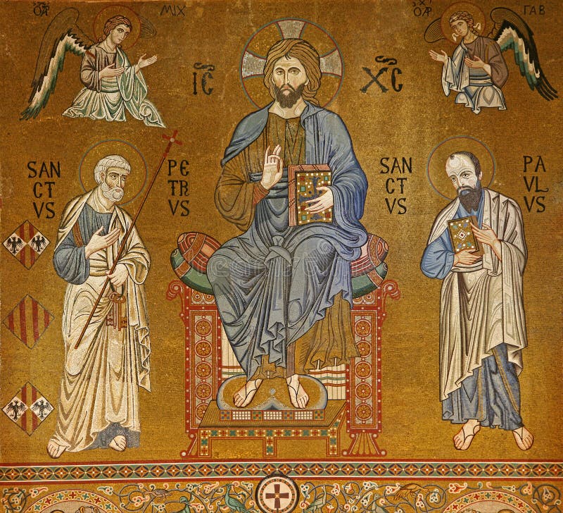 Palermo - mosaico de Jesus Christ de Cappella Palatina - a capela de Palatine no palácio normando