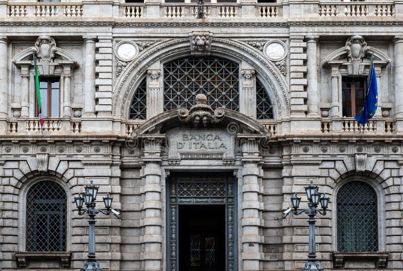 Palermo, Sicily, Italy, 15 December 2023 - Facade of the Banca d'Italia, the Italian Bank. Palermo, Sicily, Italy, 15 December 2023 - Facade of the Banca d'Italia, the Italian Bank