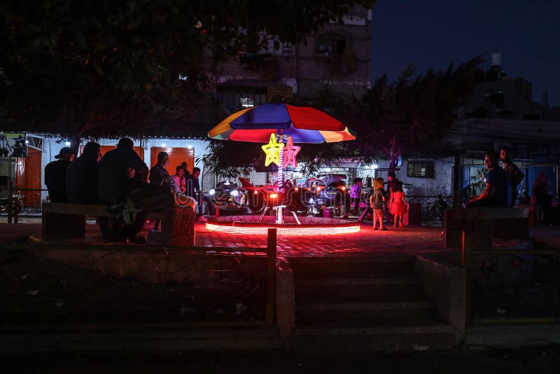 Palestinian Children Play at Night in the Municipal Park in the ...