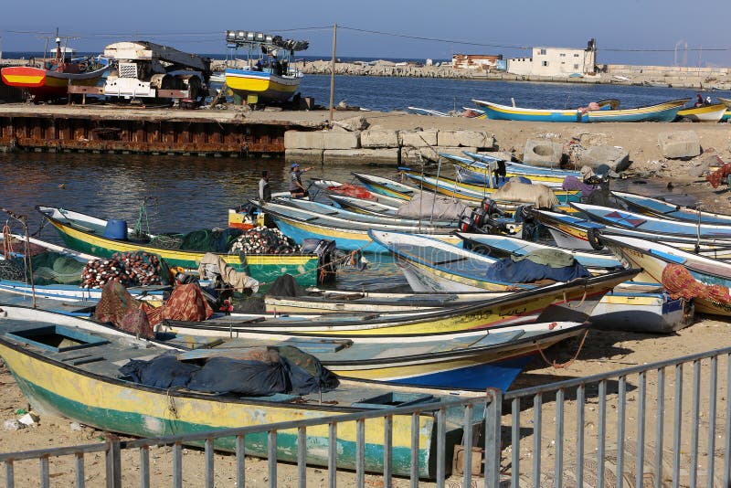 Palestinian Fishermen in the Sea Port, of Gaza City Editorial Image ...