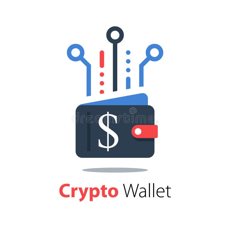 Crypto wallet, finance technology, online payment, digital currency, payment system, vector flat illustration. Crypto wallet, finance technology, online payment, digital currency, payment system, vector flat illustration