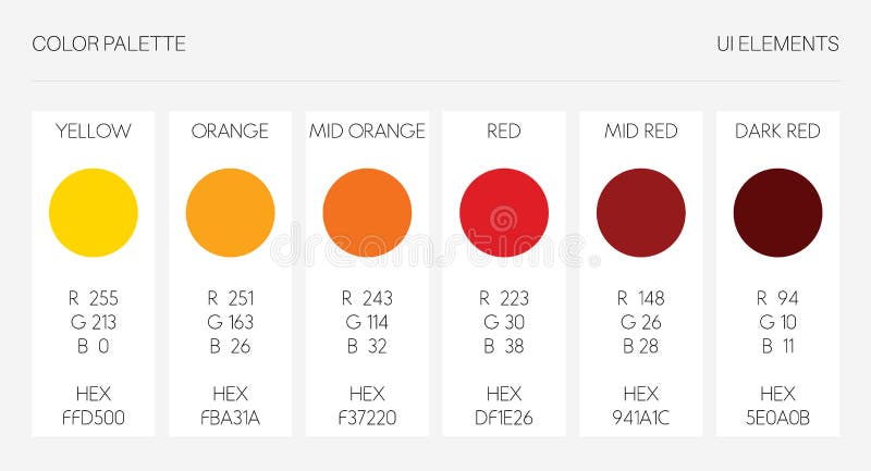 Paleta de colores, elementos del ui Ejemplo del vector del RGB, plantilla del sistema de color Amarillo, anaranjado, rojo, tono d ilustración del vector Paleta de colores, elementos del ui Ejemplo del vector del RGB, plantilla del sistema de color Amarillo, anaranjado, rojo, tono d ilustración del vector