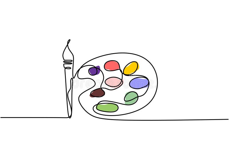 Paleta z farbami i pędzlami ciągły rysowanie liniowe. minimalistyczny projekt ilustracji wektorowej ilustracji