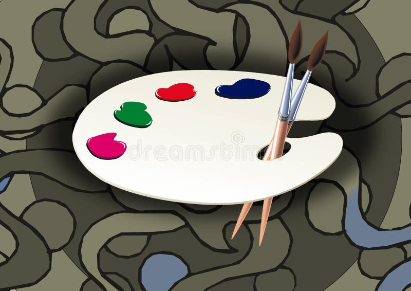 palette and paintbrush drawing palette and paintbrush drawing