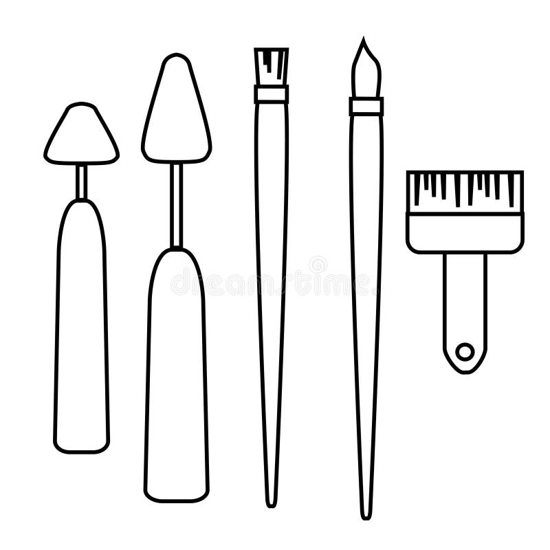 Palette Knife and Brushes Set of Objects for Drawing, Soft Colors Icon