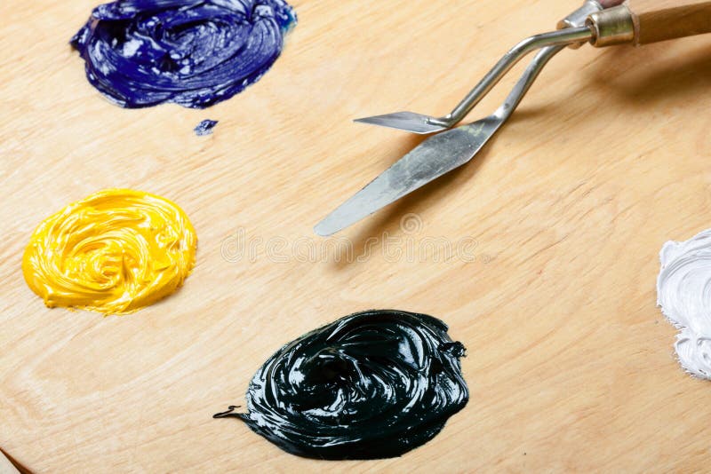 Palette with Oil Paint and Palette Knife. Stock Image Image of background, isolated 51289115