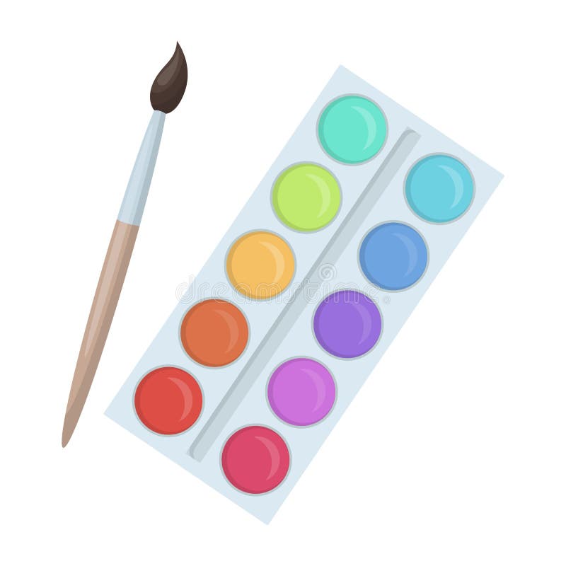 A set of vector elements of cartoon-style drawing tools. Art supplies tubes  of paints, brushes, pencil, watercolor, palette, ink, ink. Modern vector  illustration on a white, hand-drawn flat design 26831172 Vector Art