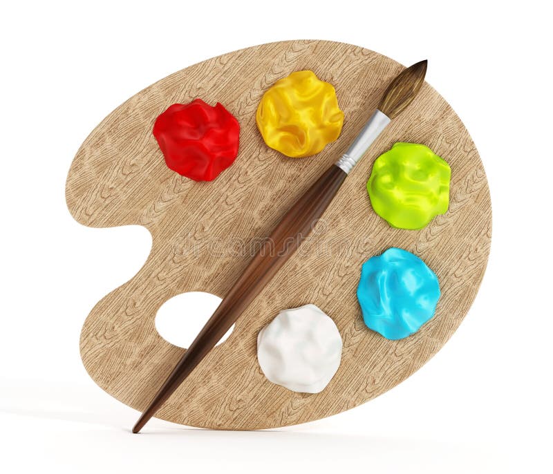 Palette, Paints and Paintbrush on Laptop Computer Stock Illustration