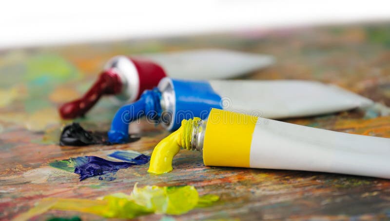 Palette and tubes of oil paint