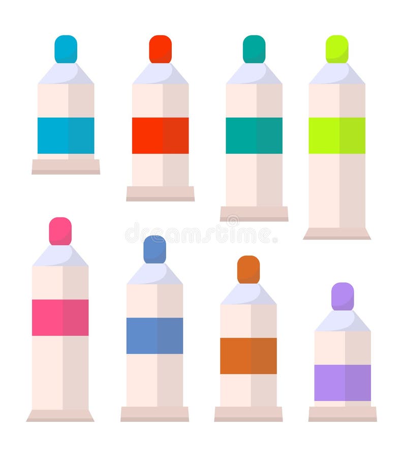 Palette von Acryl-oder Gouache-Aquarell-Farben. Palette des Acryls oder Gouacheaquarellfarbe in den Behältern verschiedenen Farben vector Illustration Rohre mit den Aquarell-Farben lokalisiert auf Weiß