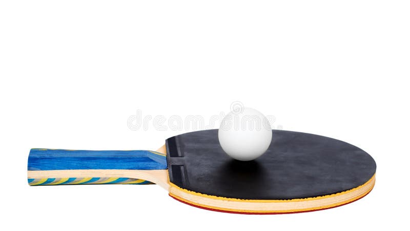 Palettes de Ping Pong et coupe-circuit de boule, d'isolement sur le fond blanc copiez l'espace, calibre image libre de droits Palettes de Ping Pong et coupe-circuit de boule, d'isolement sur le fond blanc copiez l'espace, calibre image libre de droits
