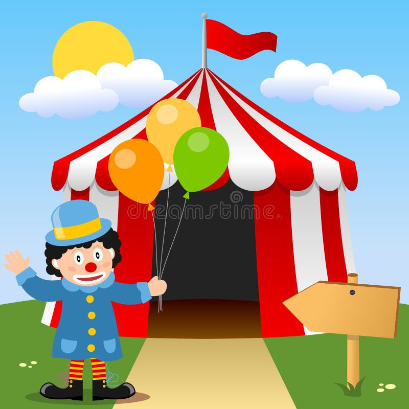 Palhaço feliz perto da tenda do circus ilustração do vetor Palhaço feliz perto da tenda do circus ilustração do vetor