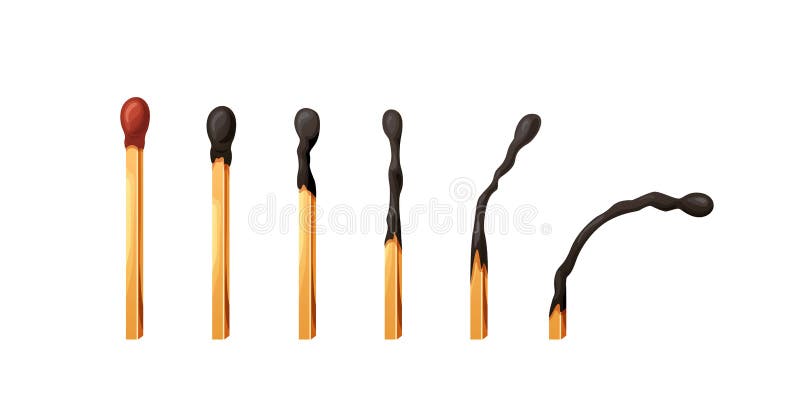 Palito De Fósforo Queimado Com Fogo. Conjunto De Fósforos Com Paletas De  Sulfurecimento Que Vão Da Ignição à Extinção. Desenho Ani Ilustração do  Vetor - Ilustração de pequeno, flama: 247943602