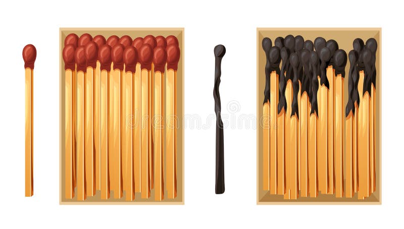 Palito De Fósforo Queimado Com Fogo. Conjunto De Fósforos Com Paletas De  Sulfurecimento Que Vão Da Ignição à Extinção. Desenho Ani Ilustração do  Vetor - Ilustração de pequeno, flama: 247943602