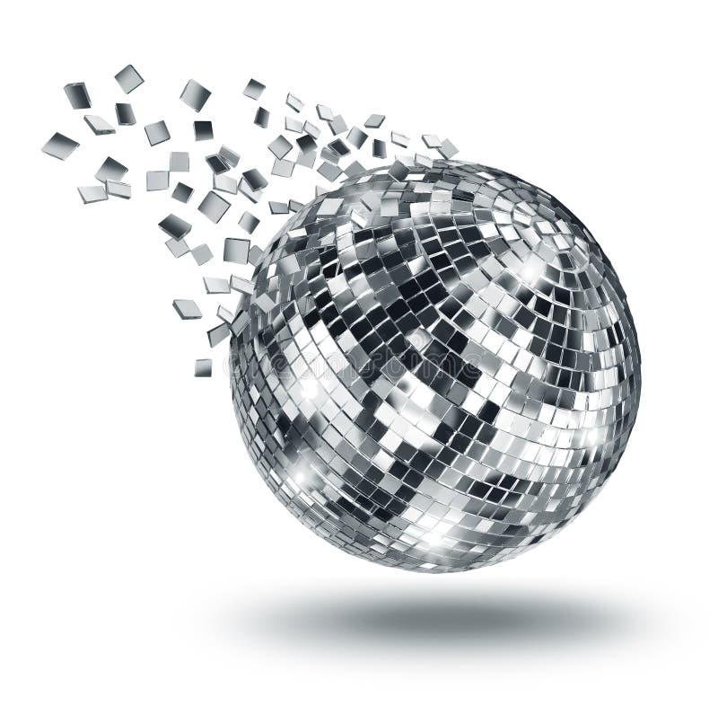 Palla dello specchio della discoteca che si rompe nei frammenti d'argento royalty illustrazione gratis