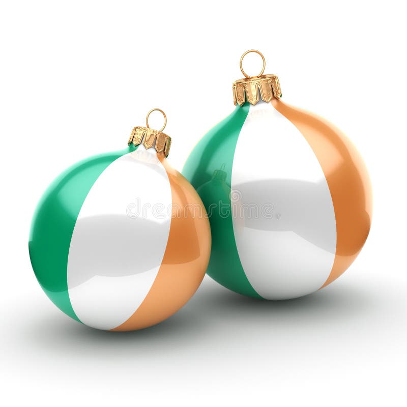 3D rendering Christmas ball decorated with the flag of Ireland. 3D rendering Christmas ball decorated with the flag of Ireland