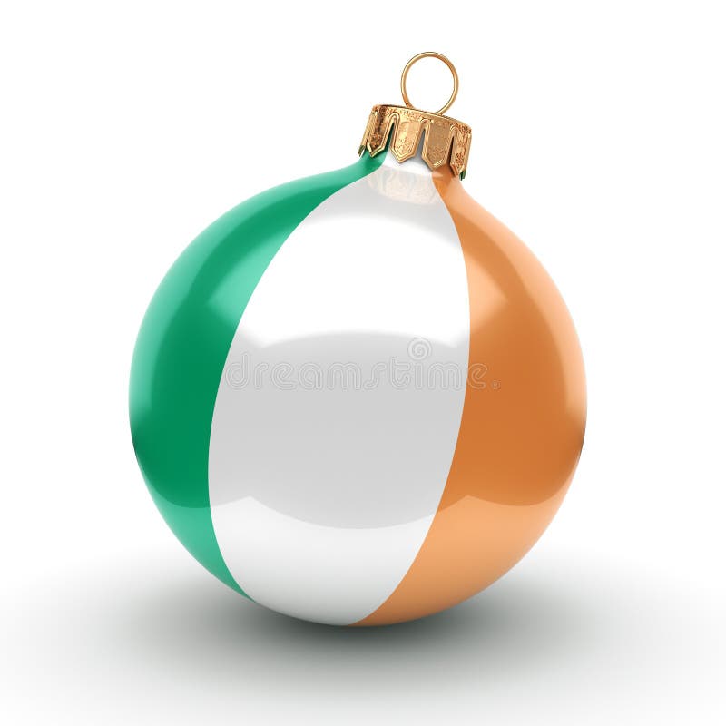 3D rendering Christmas ball decorated with the flag of Ireland. 3D rendering Christmas ball decorated with the flag of Ireland