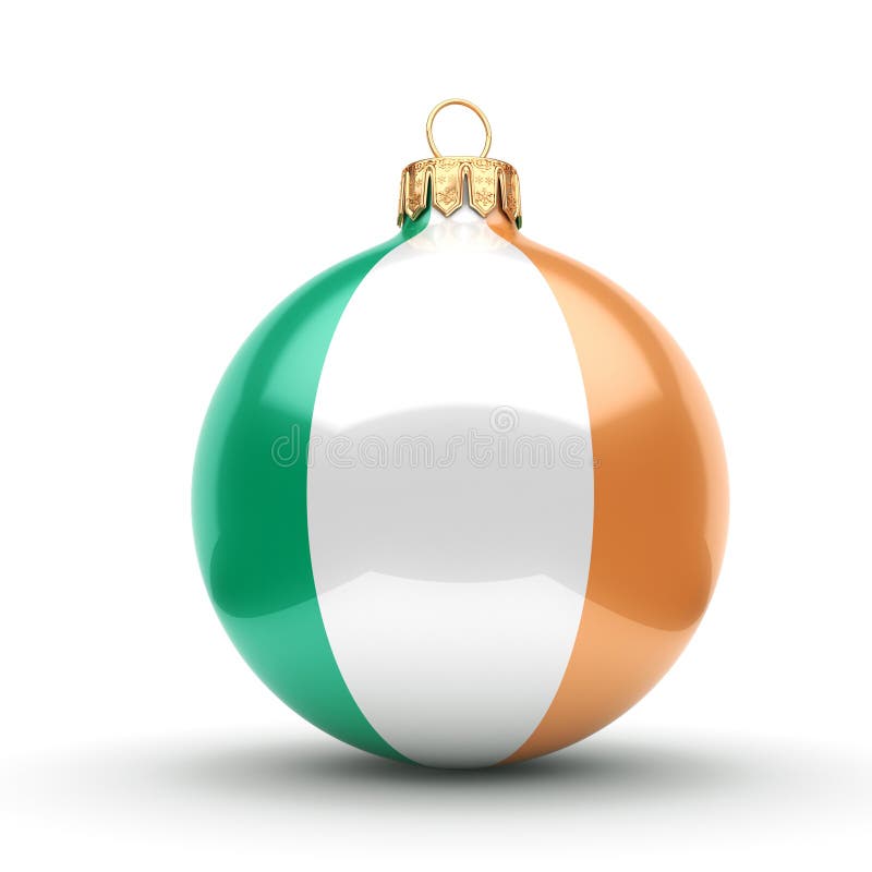 3D rendering Christmas ball decorated with the flag of Ireland. 3D rendering Christmas ball decorated with the flag of Ireland