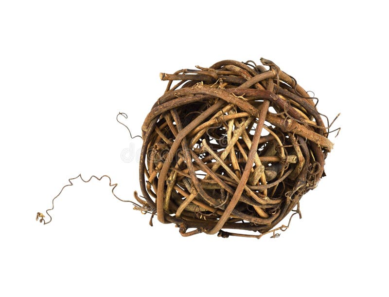 Palla di rattano di colore marrone secco con tendini torti immagini stock