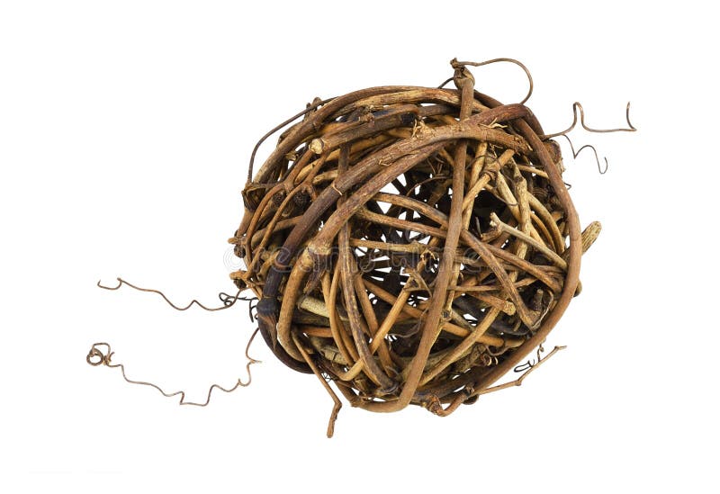 Palla di rattano di colore marrone secco con tendini torti immagini stock libere da diritti