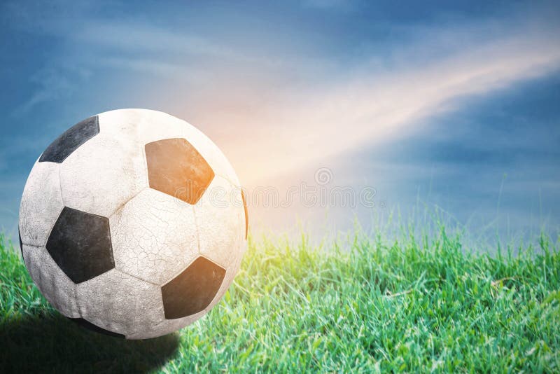 Palla su erba con una luce fotografie stock