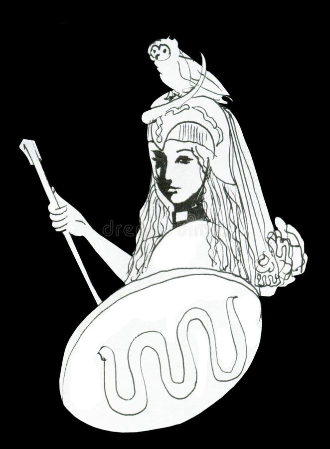 Pallas Athena Ink Drawing With Attributes Stock ...