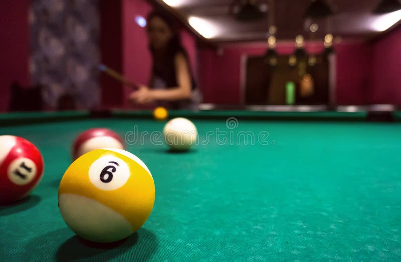 Billiard balls on a pool table, copyspace. Billiard balls on a pool table, copyspace