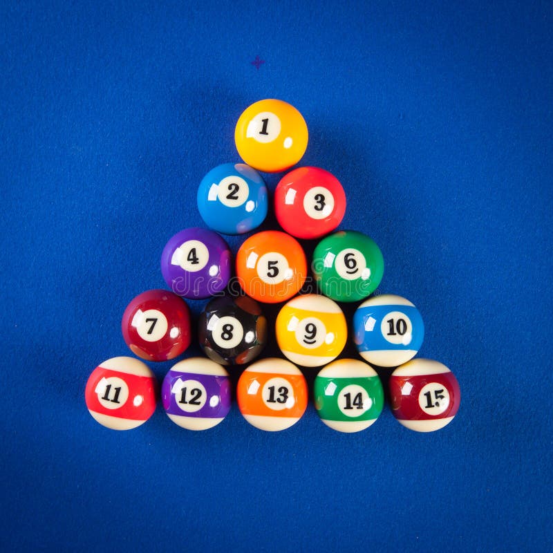 Billiard balls in a blue pool table. Billiard balls in a blue pool table