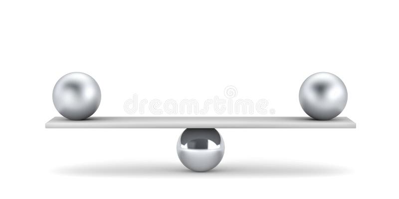 Metal balls on plank - balanced concept. Metal balls on plank - balanced concept