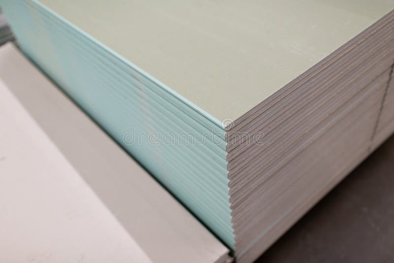 Pallet with Drywall Sheets Plasterboard in the Building Warehouse Store