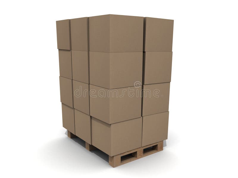 Pallet overloaded with carboard boxes. Pile boxes illustrations
