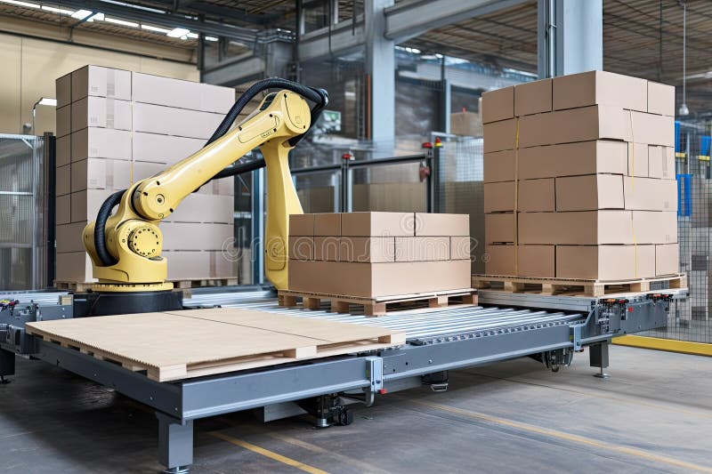 Palletizing Robot, Loading Boxes Onto Pallets in Warehouse Stock
