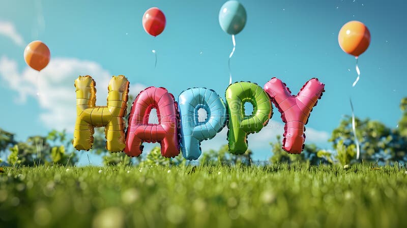 Palloncini felici nel parco. questa è un'immagine generativa. illustrazione di stock