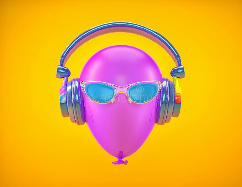 Pallone d'aria viola ascolta musica e indossa occhiali da sole royalty illustrazione gratis