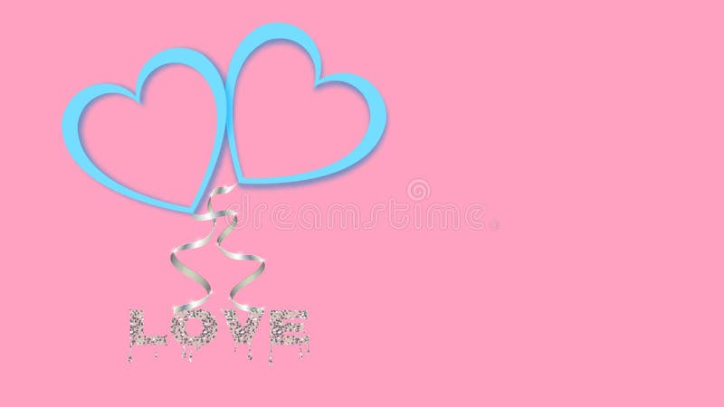Palloni brillanti d'ardore del neon blu astratto dei loro cuori con un nastro d'argento per il San Valentino felice su un fondo r royalty illustrazione gratis Palloni brillanti d'ardore del neon blu astratto dei loro cuori con un nastro d'argento per il San Valentino felice su un fondo r royalty illustrazione gratis