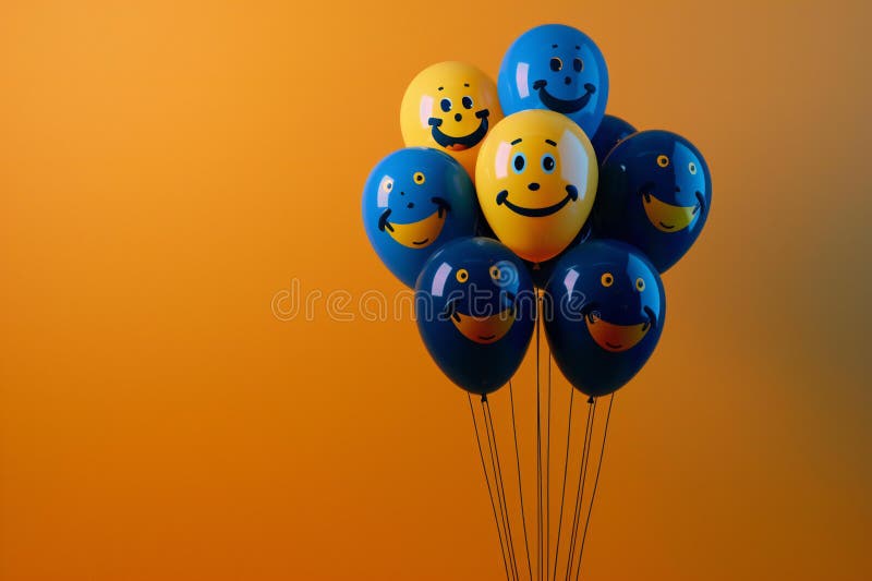 Palloni felici con facce sorridenti sullo sfondo arancione royalty illustrazione gratis