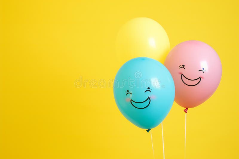 Palloni felici su sfondo giallo con spazio di copia per il testo illustrazione di stock