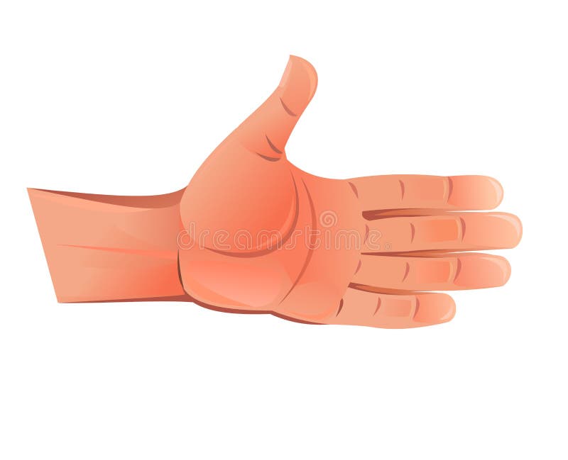 Palm of hand extended for handshake. Object isolated on white background. Funny cartoon style. Vector royalty free illustration