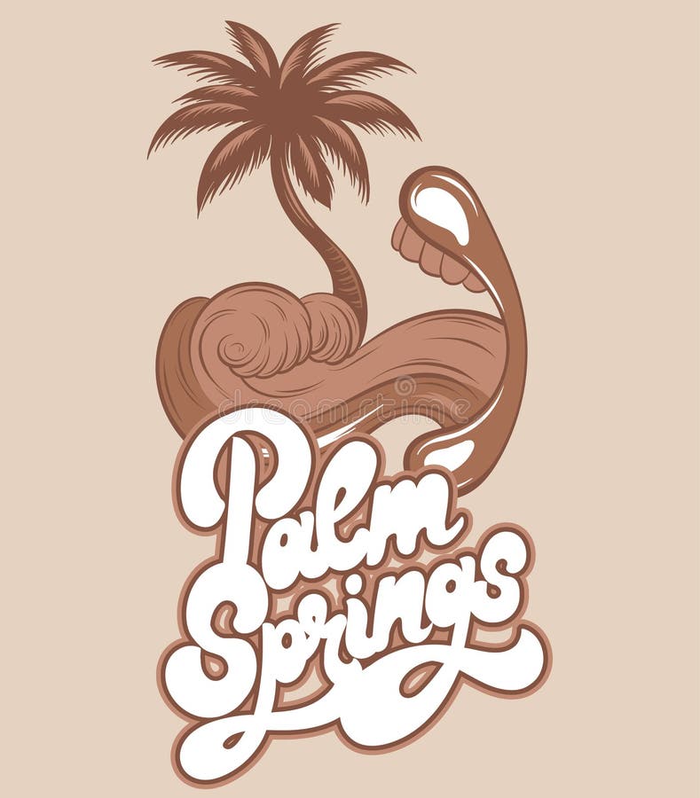 Palm Spring Ejemplo exhausto de la mano del vector de la boca con la onda del mar y de la palma de la lengua en lugar de otro ais libre illustration Palm Spring Ejemplo exhausto de la mano del vector de la boca con la onda del mar y de la palma de la lengua en lugar de otro ais libre illustration