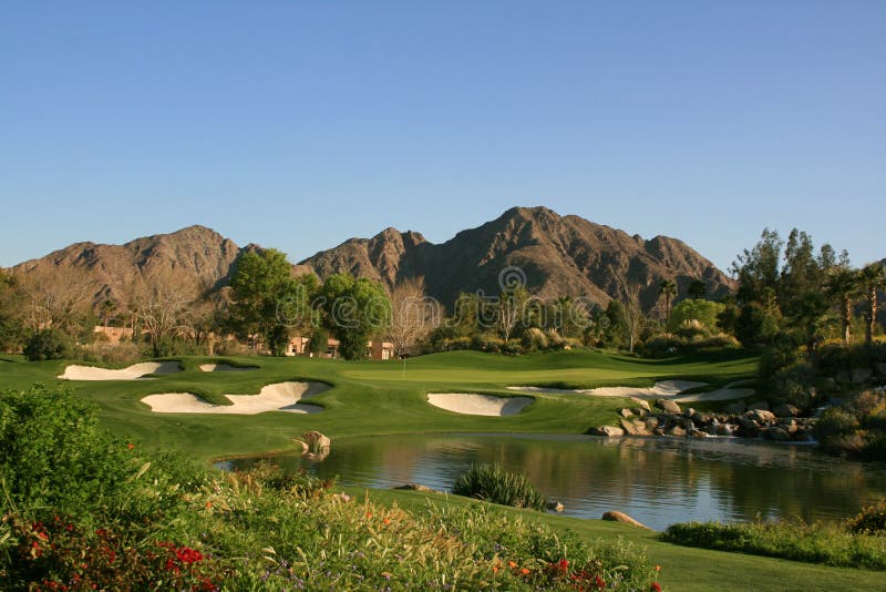 A scenic resort golf course par 3 in Palm Springs. A scenic resort golf course par 3 in Palm Springs