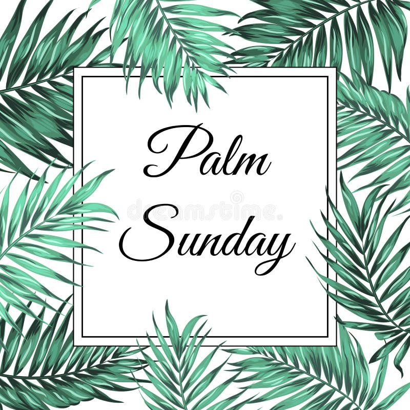 Palm Sunday border frame template green leaves vector illustration