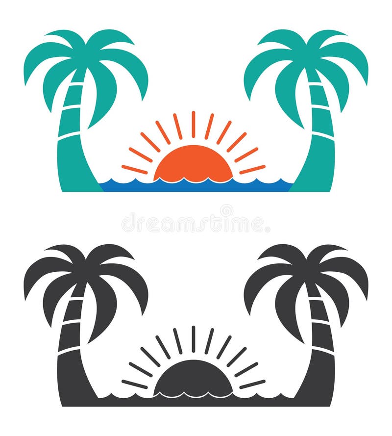 Palm tree sunset tropical landscape icon vector illustration