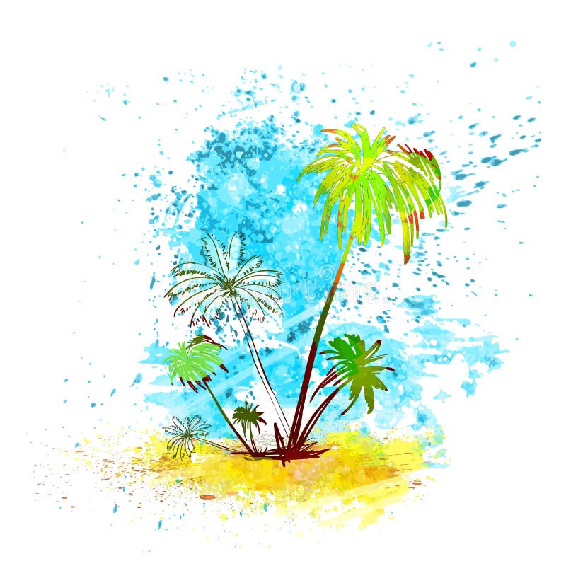 Palm Tree Tropical Island Water Splash Paint stock illustration Palm Tree Tropical Island Water Splash Paint stock illustration