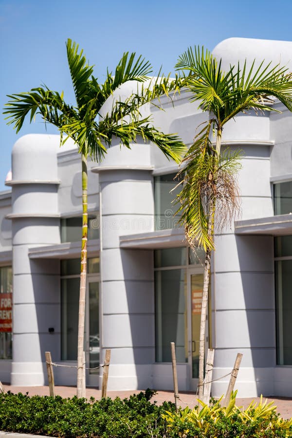 Palm Trees and Old Style Architecture Delray Beach FL Stock Photo