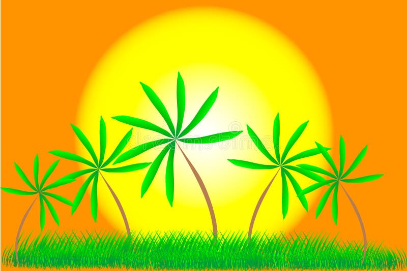Palm trees and summer sunset stock illustration
