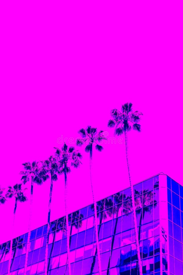 Palm Trees. Trendy Gradient of Blue, Purple and Pink Colors Stock Image ...