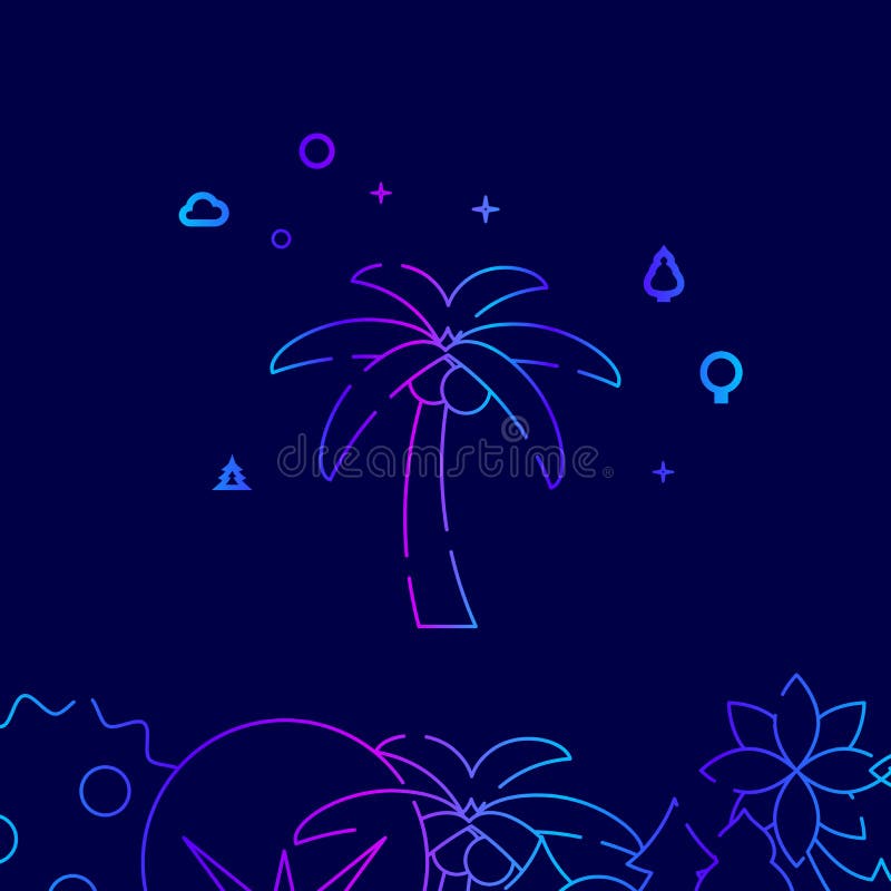Palma con la linea matta icona, illustrazione di vettore su un fondo blu scuro Confine inferiore relativo illustrazione di stock Palma con la linea matta icona, illustrazione di vettore su un fondo blu scuro Confine inferiore relativo illustrazione di stock