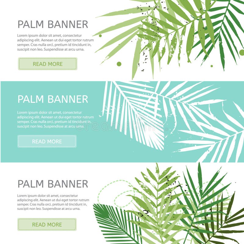 Palm leaves banner template. Creative trendy banners with place for your text. Vector concept illustration. Horizontal banners set. Palm leaves banner template. Creative trendy banners with place for your text. Vector concept illustration. Horizontal banners set.