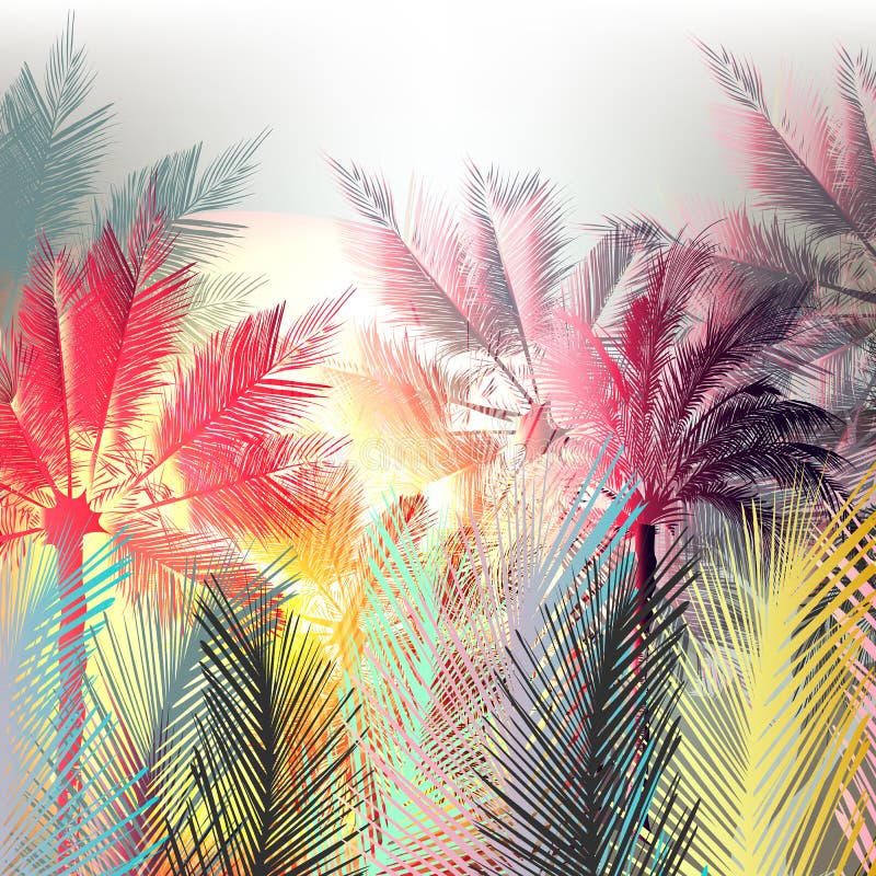 Palmas coloridas de la selva y plantas tropicales