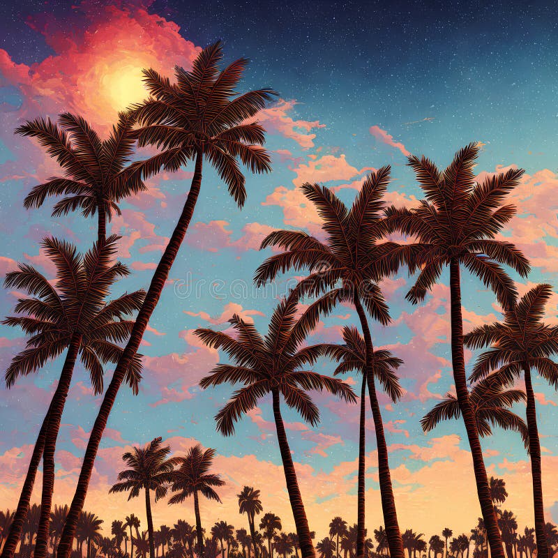 Palme tramonto cielo cielo cielo cielo aria generato arte digitale royalty illustrazione gratis